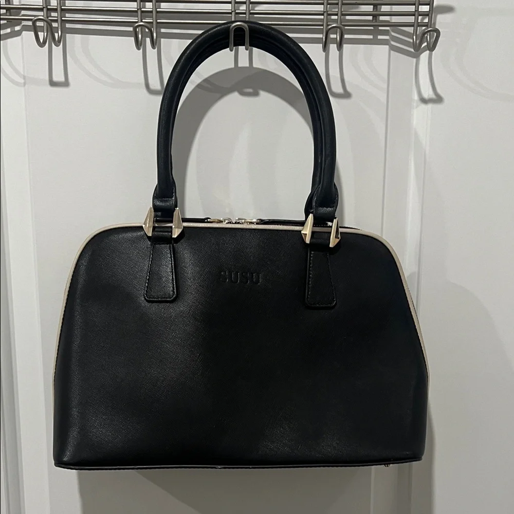Elegant Black Satchel with white piping by SUSU